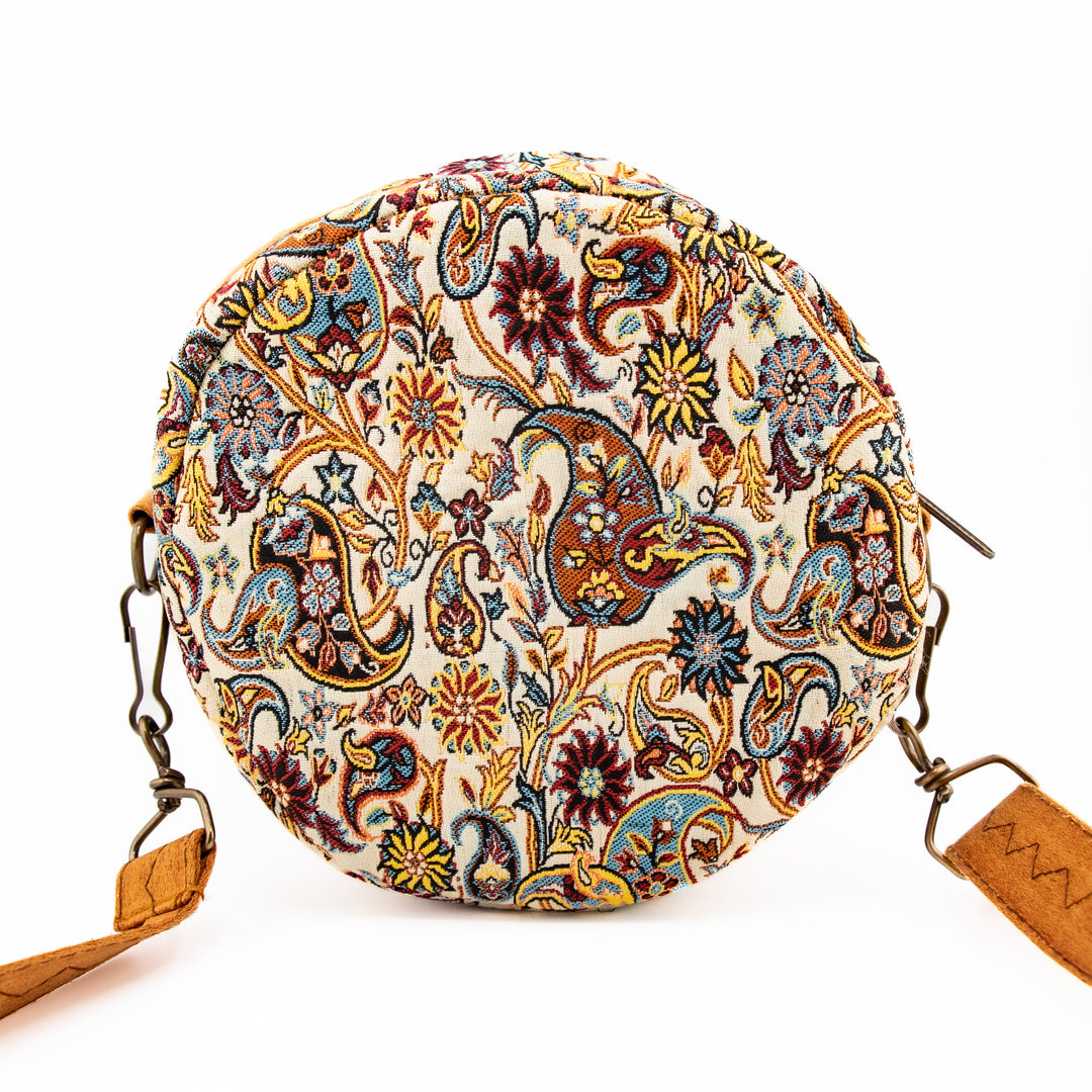 Authentic Turkish Round Paisley Handbags – Ivory Bloom, Crimson Vine, & Anatolian Jade
