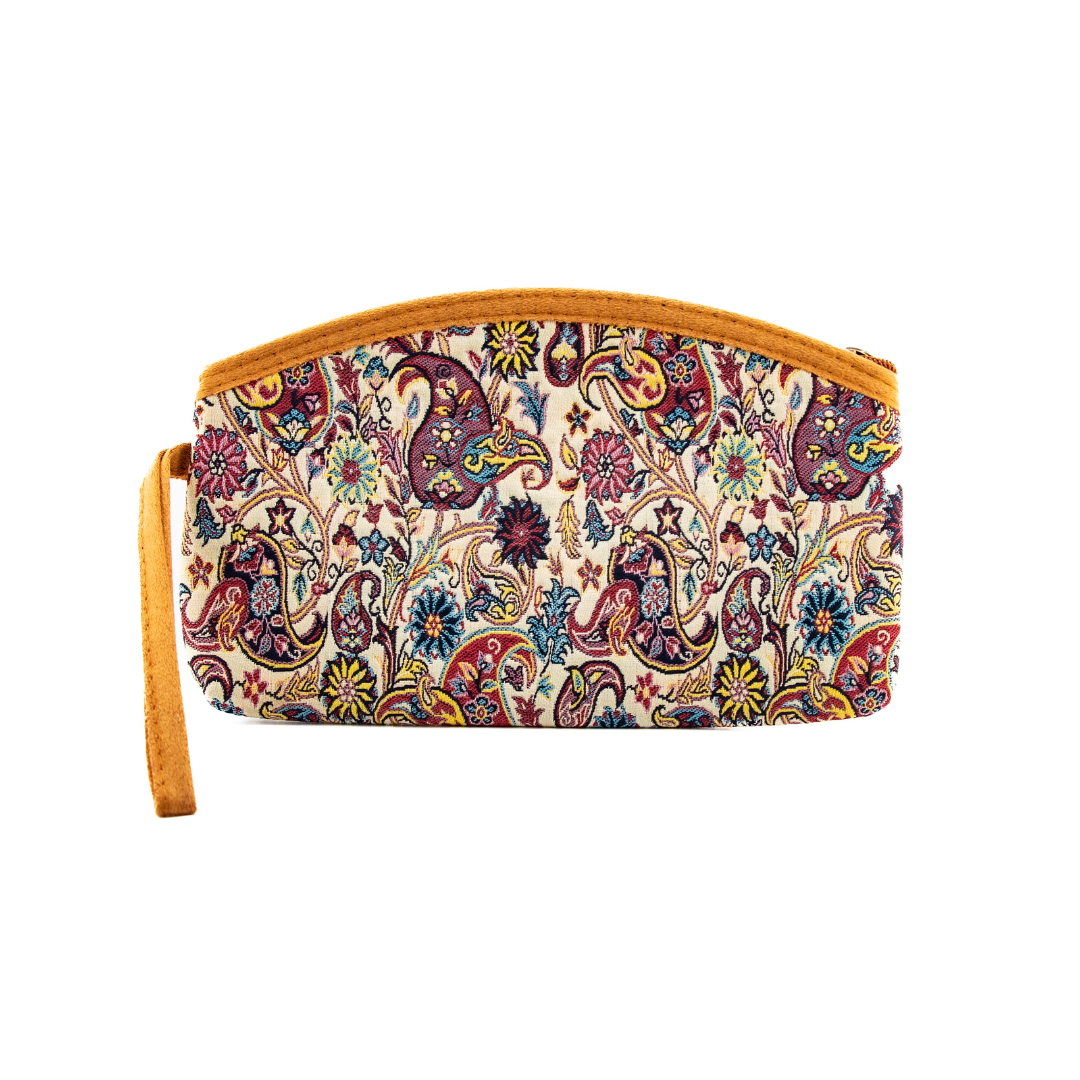Authentic Turkish Paisley Zippered Wristlets – Ivory Garden & Navy Mosaic