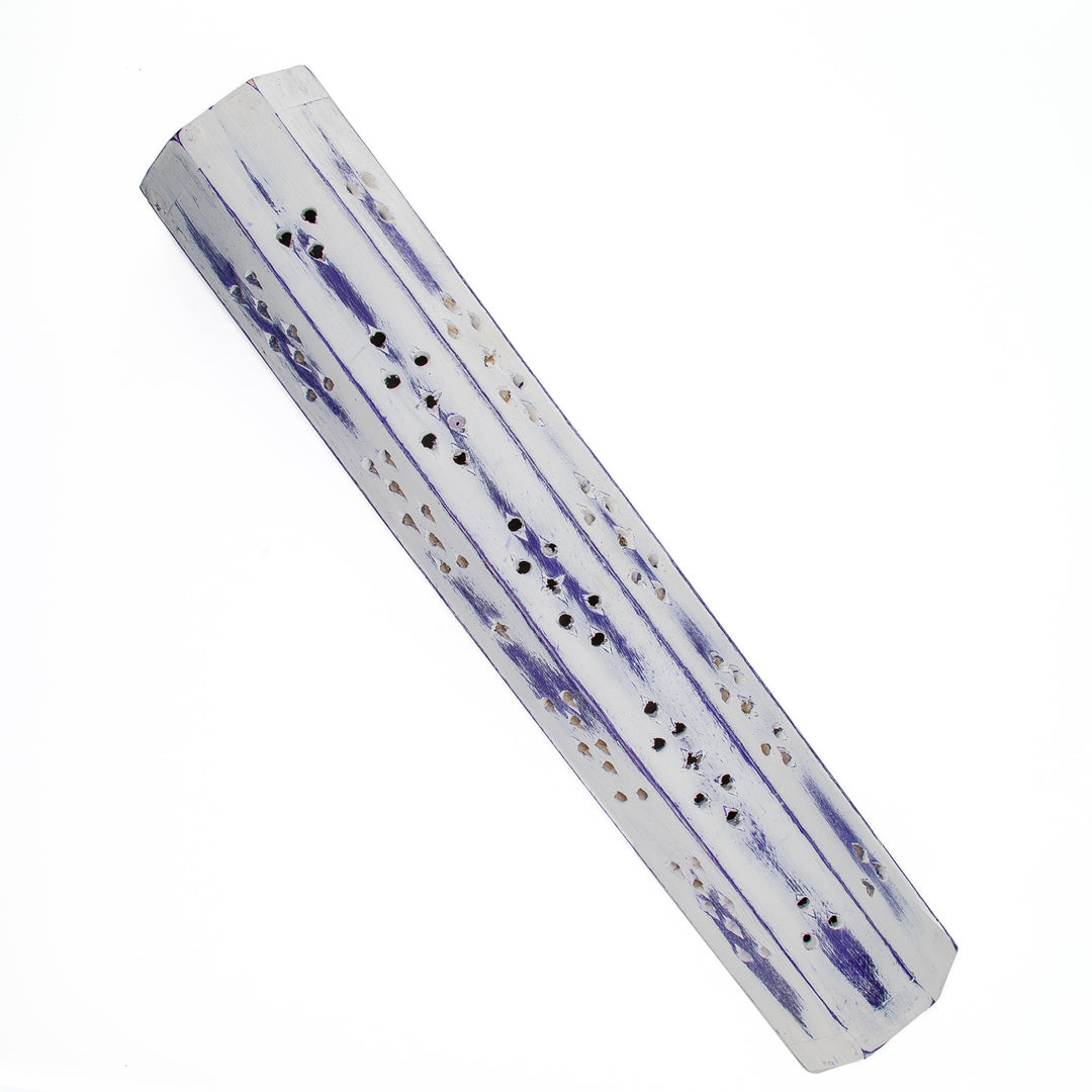 White & Purple Wooden Incense Holder Box – Handcrafted with Brass Inlay & Storage