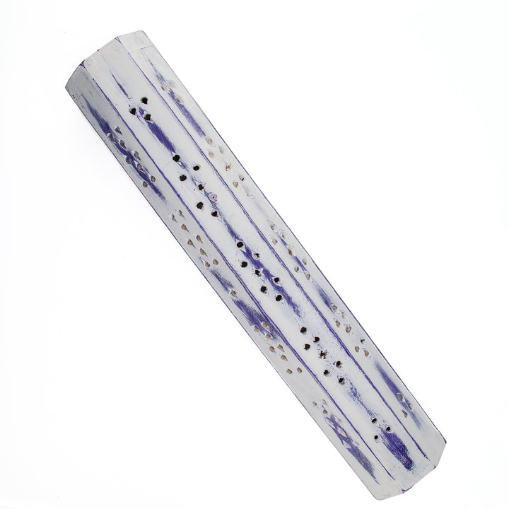 White & Purple Wooden Incense Holder Box – Handcrafted with Brass Inlay & Storage