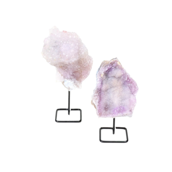 Natural Rainbow Flower Amethyst Crystal on Metal Stand - Healing Gemstone Decoration, Meditation Therapy Gifts