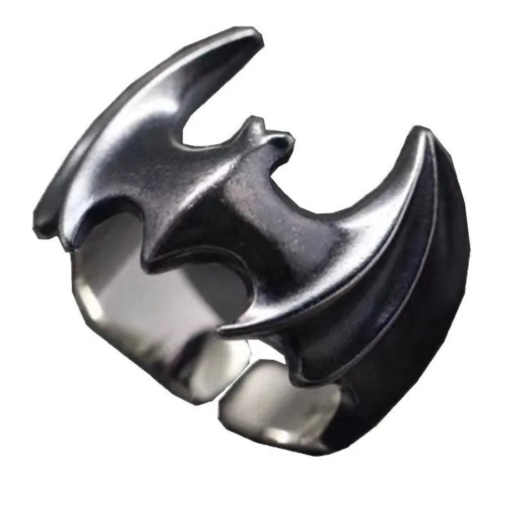 Bat Emblem Metal Ring – Silver or Black