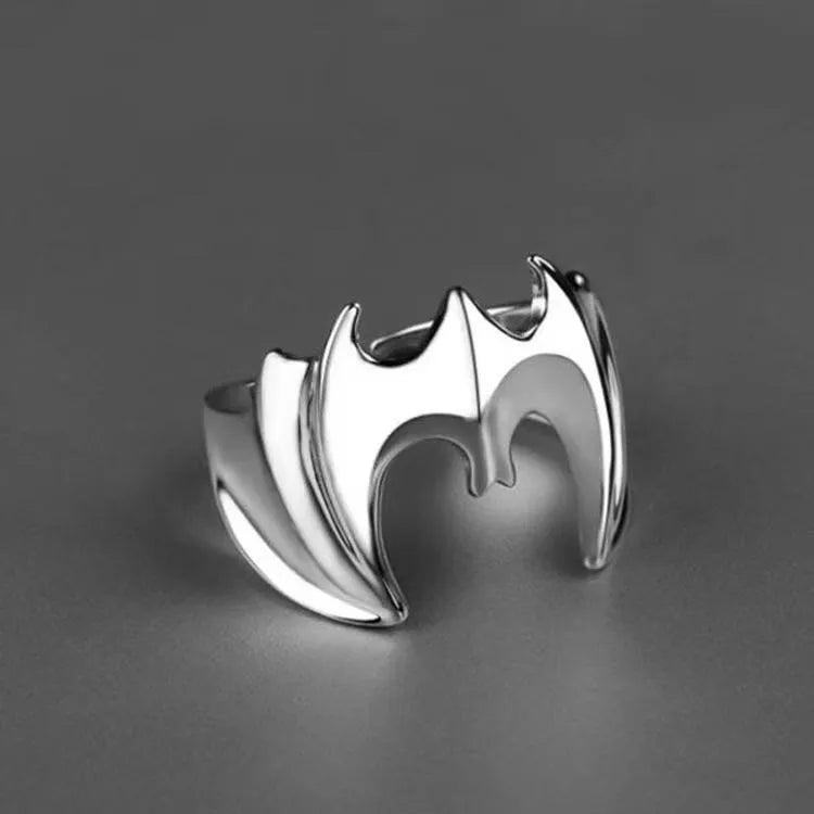 Bat Emblem Metal Ring – Silver or Black