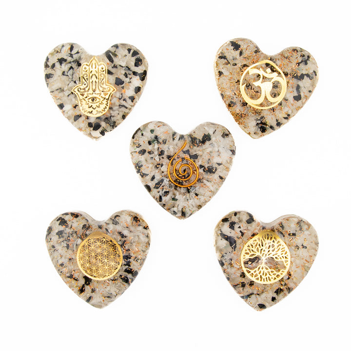 Clear Quartz & Black Tourmaline Orgonite Heart – Protection, Clarity & Grounding Energy