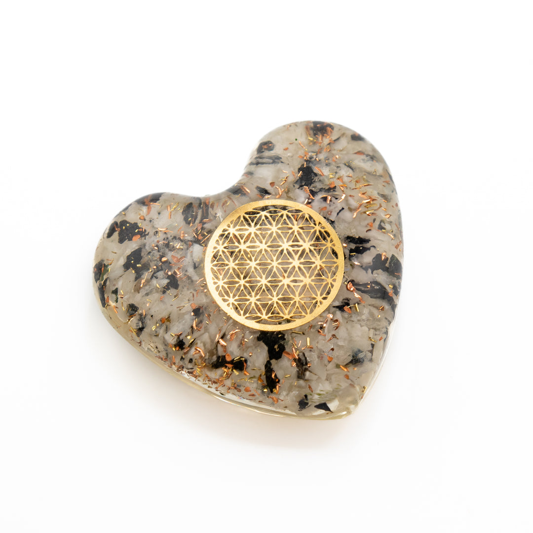Clear Quartz & Black Tourmaline Orgonite Heart – Protection, Clarity & Grounding Energy