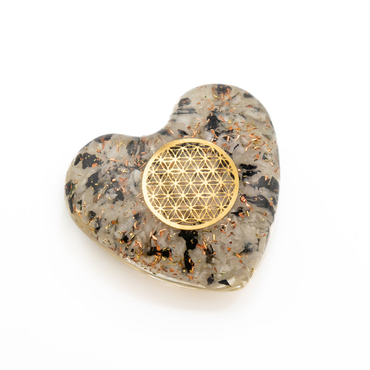 Clear Quartz & Black Tourmaline Orgonite Heart – Protection, Clarity & Grounding Energy
