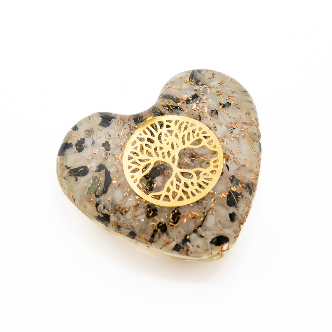 Clear Quartz & Black Tourmaline Orgonite Heart – Protection, Clarity & Grounding Energy