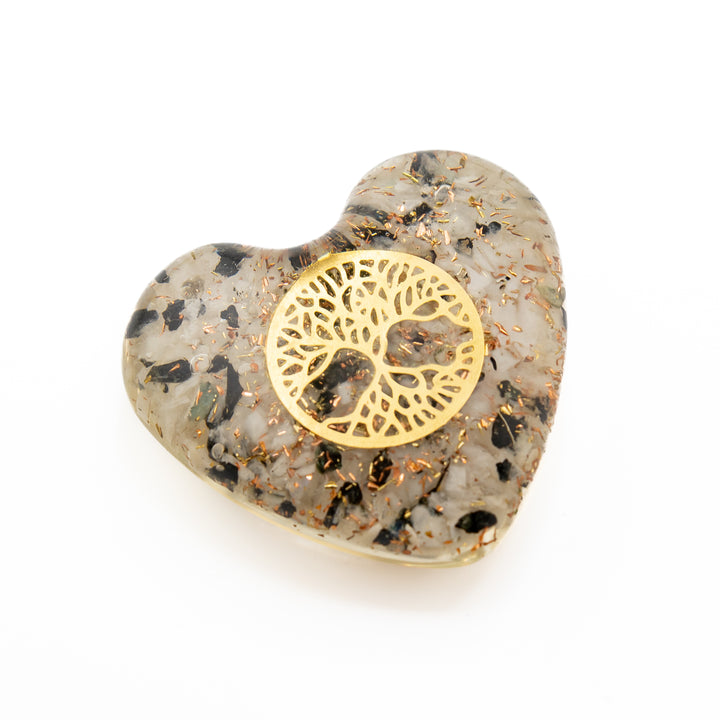 Clear Quartz & Black Tourmaline Orgonite Heart – Protection, Clarity & Grounding Energy