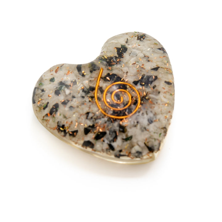 Clear Quartz & Black Tourmaline Orgonite Heart – Protection, Clarity & Grounding Energy