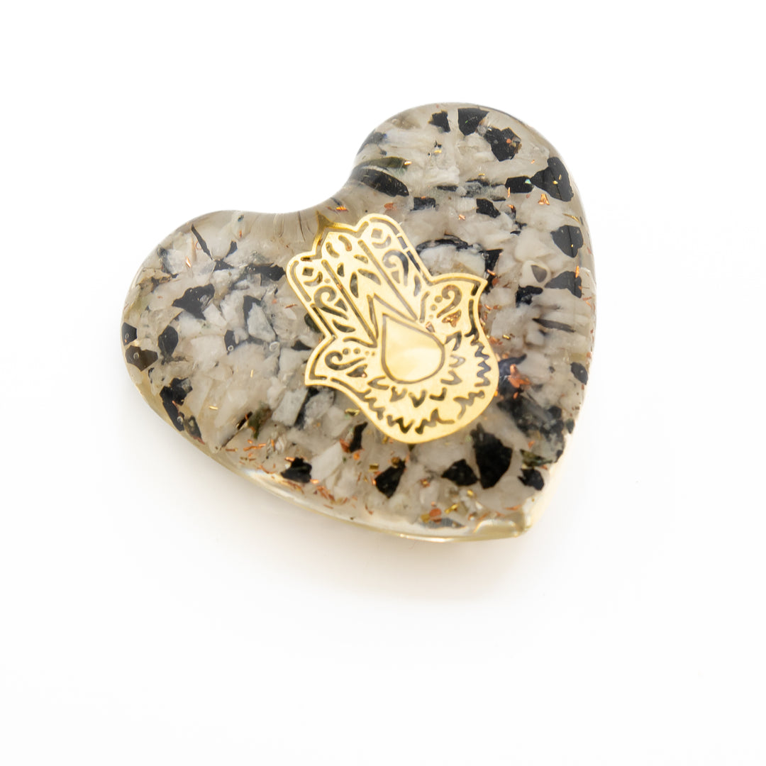 Clear Quartz & Black Tourmaline Orgonite Heart – Protection, Clarity & Grounding Energy