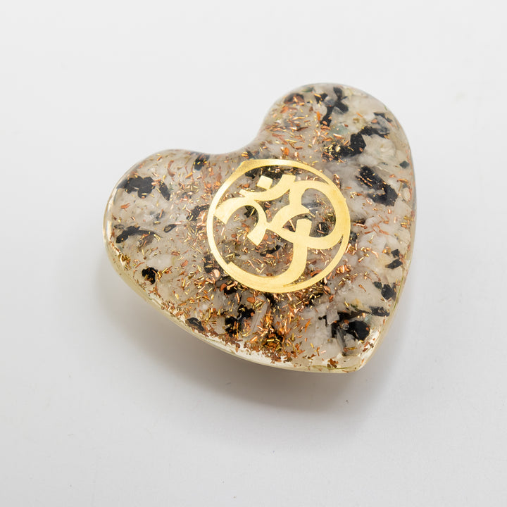 Clear Quartz & Black Tourmaline Orgonite Heart – Protection, Clarity & Grounding Energy