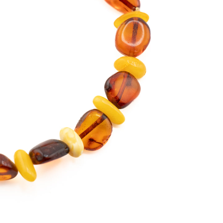Raw Baltic Amber Healing Bracelet – Brown & Yellow Beads for Pain Relief & Calming Energy