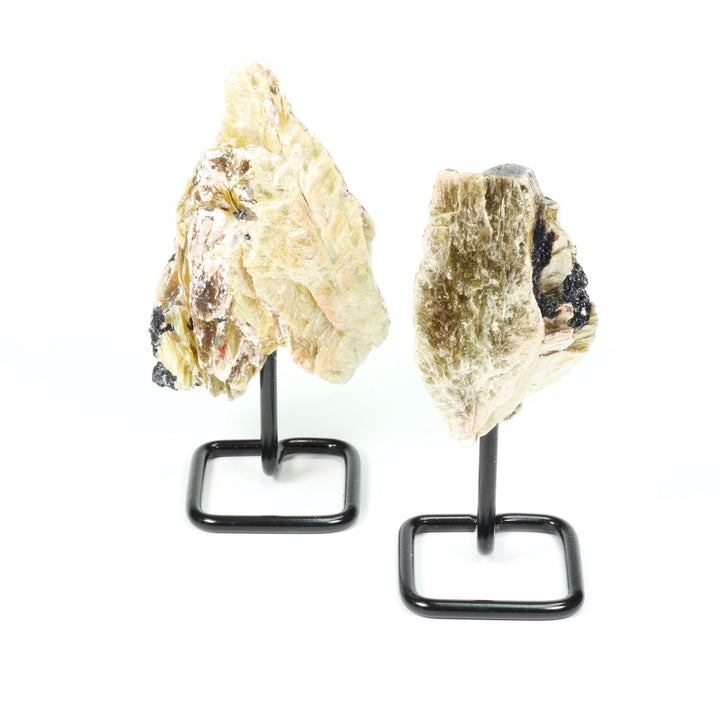 Natural Gold Mica Crystal on Metal Stand - Healing Gemstone Decoration, Meditation Therapy Gifts