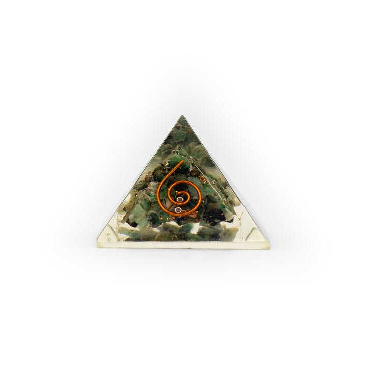 Mini Orgonite Pyramid with Green Aventurine & Copper Spiral – Abundance, Growth & Heart Healing