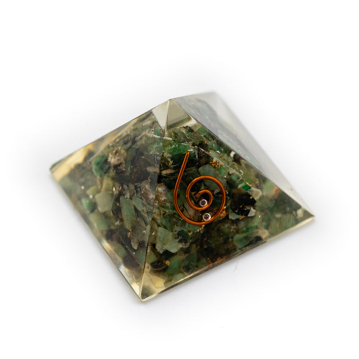 Mini Orgonite Pyramid with Green Aventurine & Copper Spiral – Abundance, Growth & Heart Healing