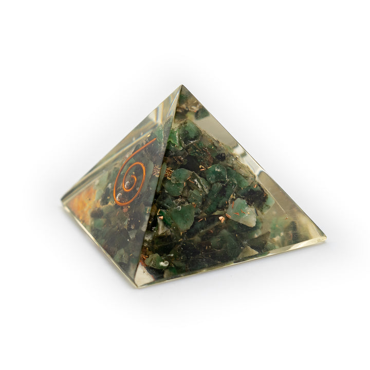 Mini Orgonite Pyramid with Green Aventurine & Copper Spiral – Abundance, Growth & Heart Healing
