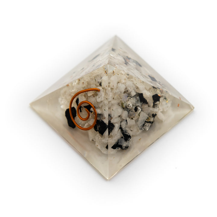 Mini Orgonite Pyramid with Clear Quartz & Black Tourmaline – Pocket-Sized Energy Cleanser & EMF Shield