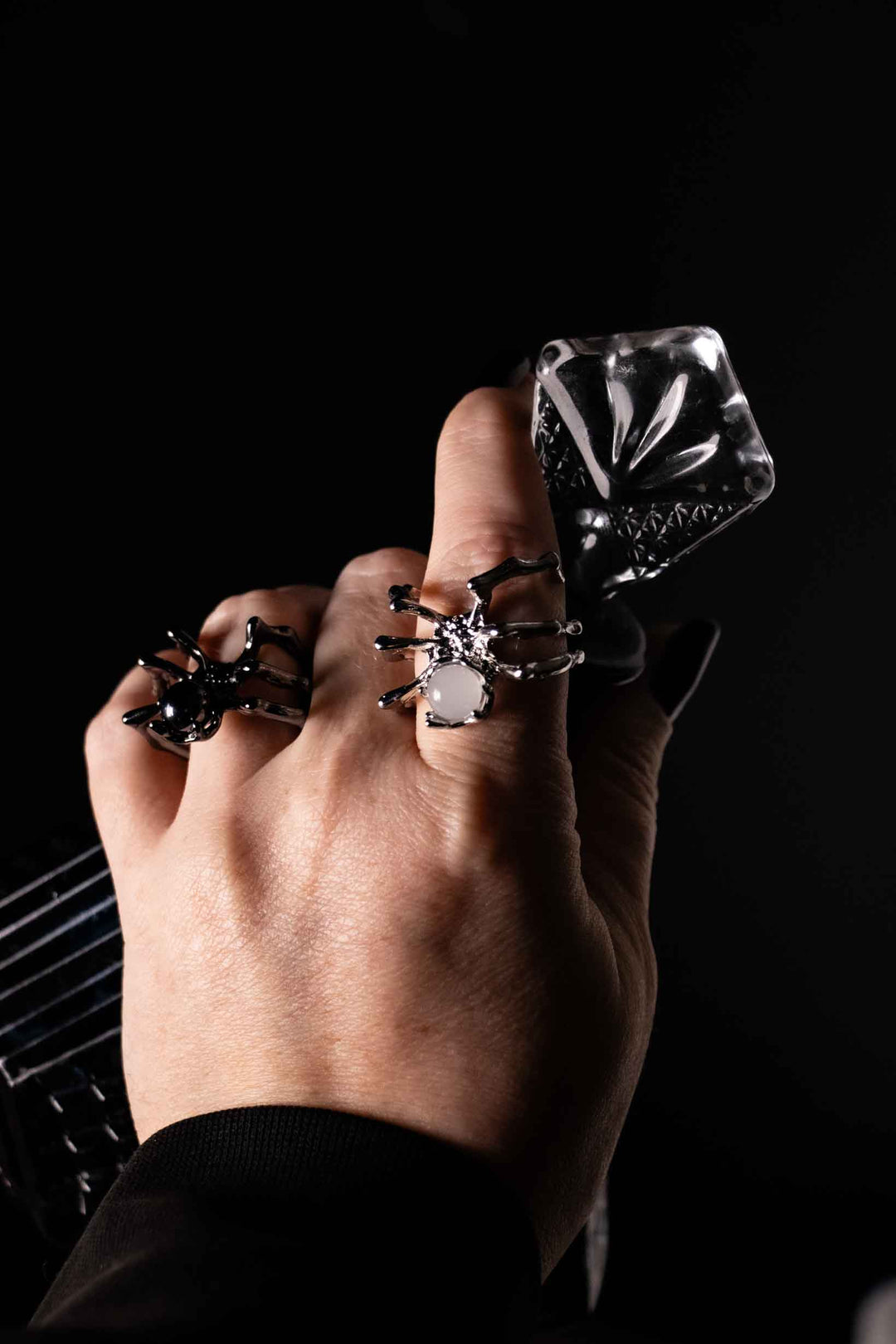 Spider Ring with Matching Stone – Statement Ring in Silver or Black Finish