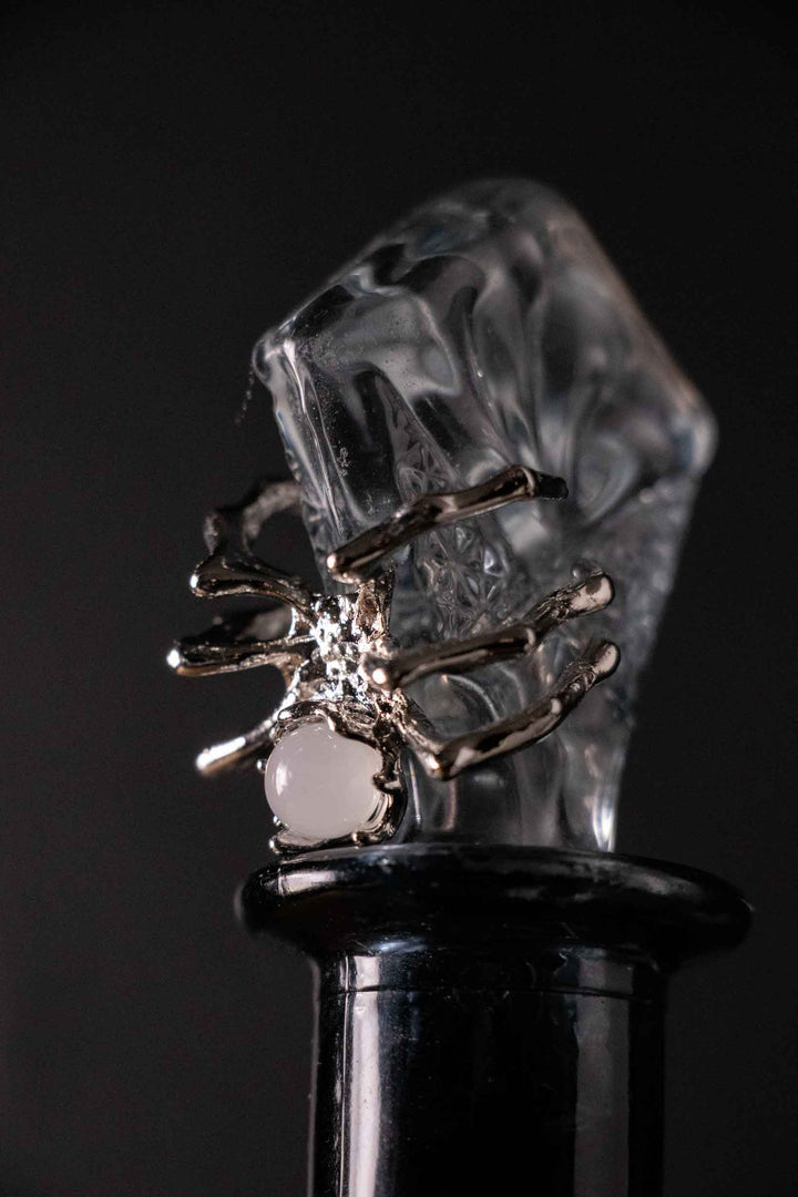 Spider Ring with Matching Stone – Statement Ring in Silver or Black Finish