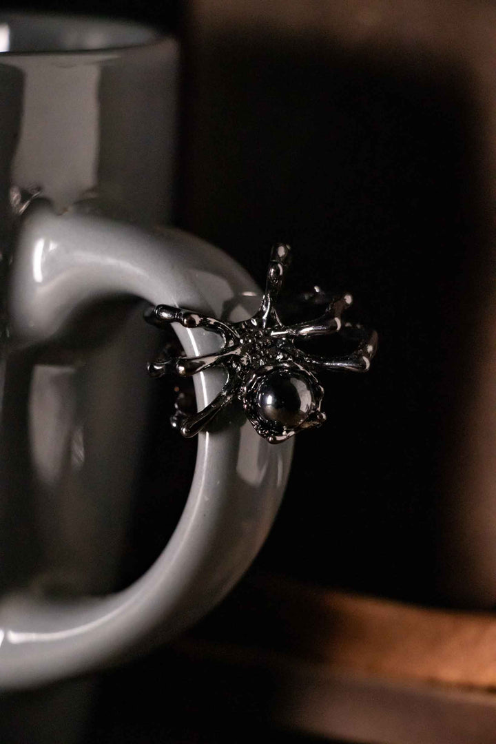 Spider Ring with Matching Stone – Statement Ring in Silver or Black Finish
