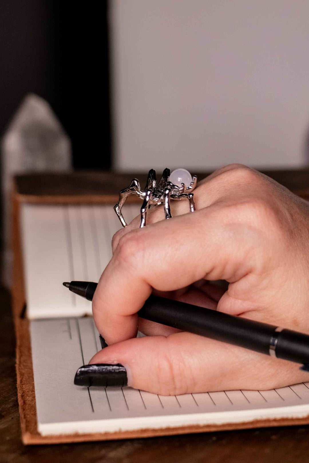 Spider Ring with Matching Stone – Statement Ring in Silver or Black Finish