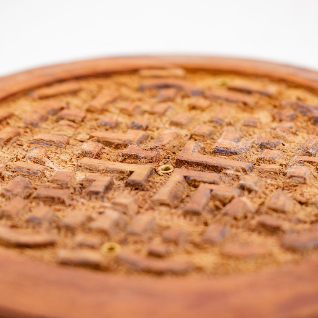 Hand-Carved Wooden Incense Holder – Round Ash Catcher Disk with Tribal Motif Design