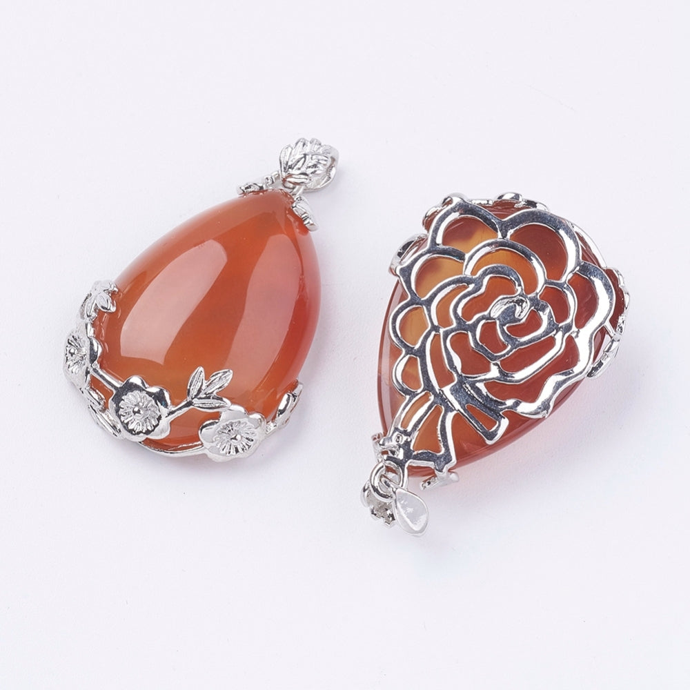 Handcrafted Natural Red Agate Teardrop Gemstone Pendant Necklace