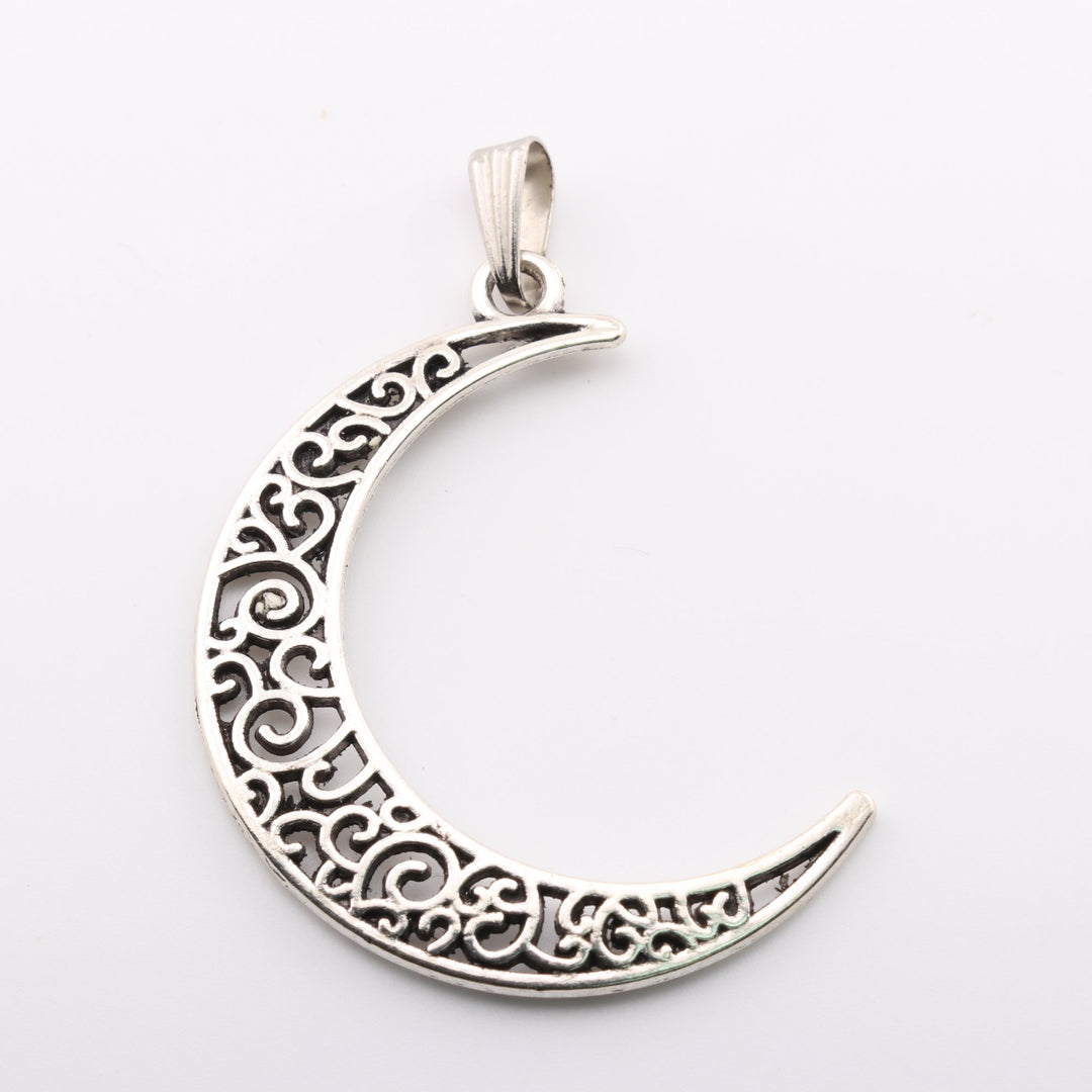 Moon Shaped Silver-Colored Brass Pendant Necklace