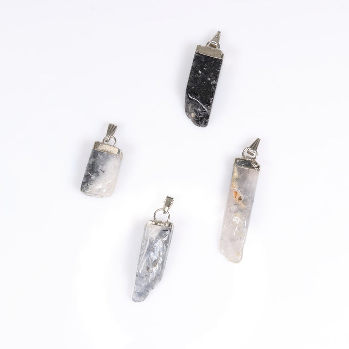 Handcrafted Natural Tourmaline Quartz Slab Stick Pendant Necklace