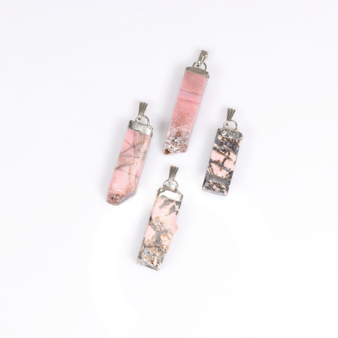 Handcrafted Natural Rhodonite Slab Stick Pendant Necklace