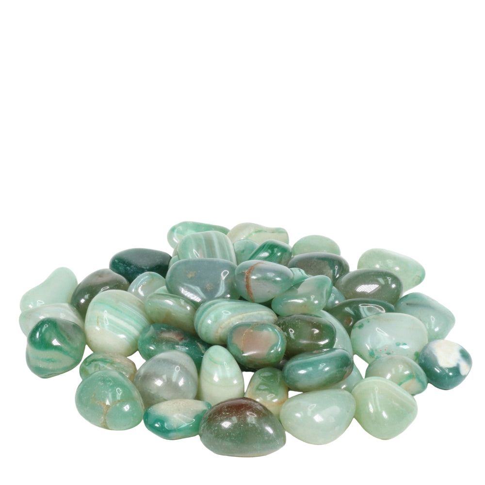 A pile of smooth polished green stones displaying varying shades of emerald, jade, and seafoam green, with some pieces featuring translucent qualities and swirling white or subtle brown patterns