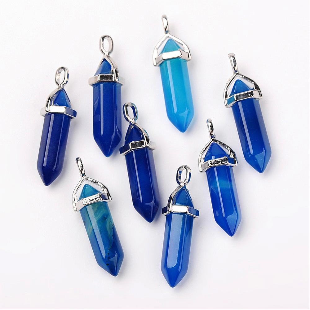 Handcrafted Dyed Blue Agate Point Pendant Necklace