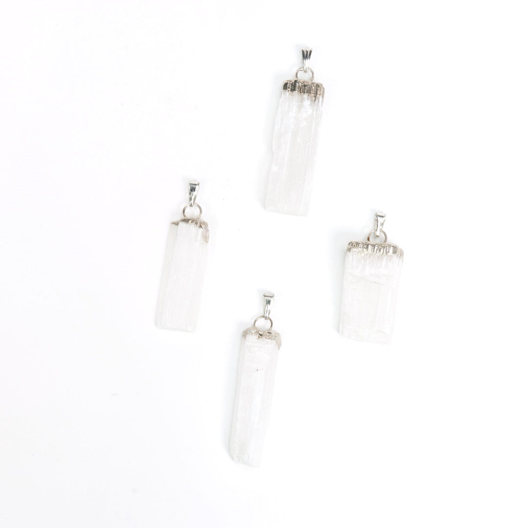 Handcrafted Natural Selenite Slab Stick Pendant Necklace